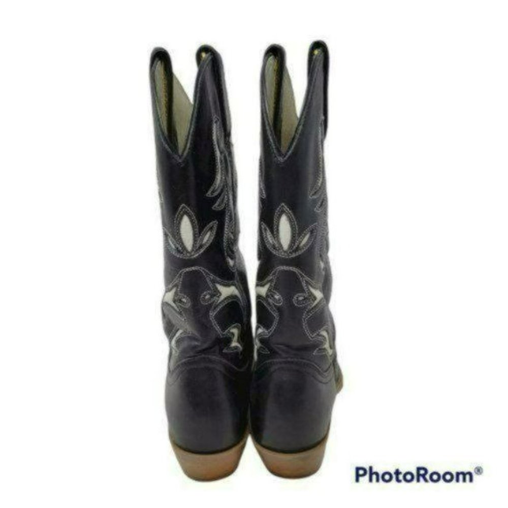 DURANGO Leather Inlaid Cowboy Boots Black White Walking Heel Women's Size 6M - Picture 5 of 8